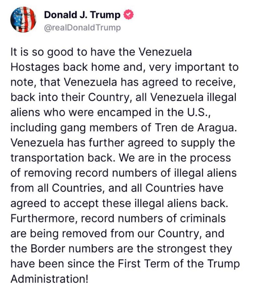 NEW: Trump thanks Venezuela for taking back deported illegal immigrants, providing own transit